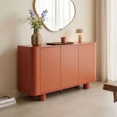 Immagine prodotto di Credenza moderna a 3 ante rettangolare L120 cm arancione - Oviala Dario