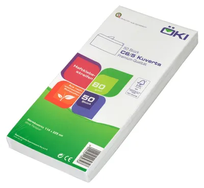 Produktbild von 250x ÖKI Kuvert C6/5 114x229mm weiß 80 gr. Haftstreifen