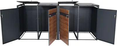 Obrázek produktu pro 4dílný kryt na odpadkový koš HWC-J82, box na odpadky, rozkládací, kov 100 kg, antracit vzhled třešňového dřeva tmavě hnědý