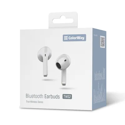 Obrázek produktu pro Sluchátka COLORWAY TWS-2 Bluetooth V5.3, bezdrátová, 20hodinová výdrž baterie s nabíjecím pouzdrem, dotykové ovládání, bílá barva