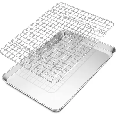 Productafbeelding van TEAMFAR Bakplaat met koelrooster, roestvrijstalen taartblik & ovenblik, rechthoekig, 31,6 x 24,6 x 2,5 cm, vaatwasmachinebestendig