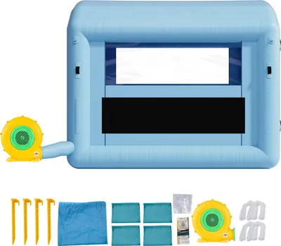 Obrázok produktu pre SucceBuy Nafukovacia striekacia kabína 3 x 2,5 x 2,5 m, stan s ventilátorom 550 W a vzduchovým filtrom, okrúhla strecha, tkanina 210D Oxford, vhodná na striekanie kovových dielov a vozidiel