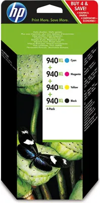 Obrázok produktu pre HP 940XL, Vysoký (XL) výnos, Čierna, Azúrová, Purpurová, Žltá, Atrament na pigmentovej báze, Atrament na pigmentovej báze, 4 kusov, Viacnásobné balenie