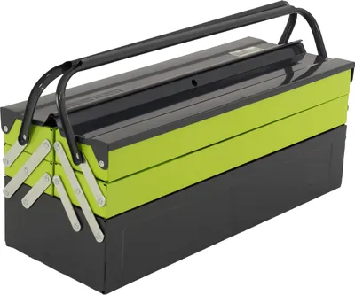 Produktbild von Werkzeugkiste 53x20x21cm 5 Fächer 22 L aus Stahl lackiert klappbarer Griff leer