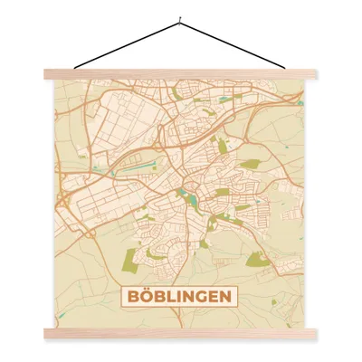 Produktbild von MuchoWow® Textilposter Böblingen - Karte - Vintage - Stadtplan 120x120 cm mit holzfarbenen Rahmen - Textil-Poster