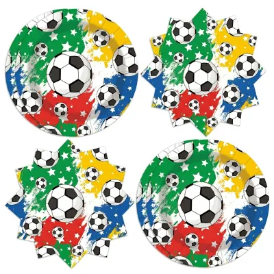 Image de Vaisselle de fête sur le thème du football - Set pour 20 personnes - Décoration de table pour fêtes sur le thème du football