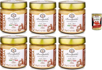 Produktbild von Brontedolci Crema Spalmabile alla Nocciola Streichfähige Brotaufstrich Haselnusscreme 6x 190g in Glas aus Sizilien mit 40% Haselnüssen + Italian Gourmet polpa 400g