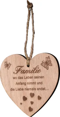 Produktbild von Herz 9x10cm Birkenholz Sprüche Familie Liebe Deko Holz Anhänger Love Geschenk