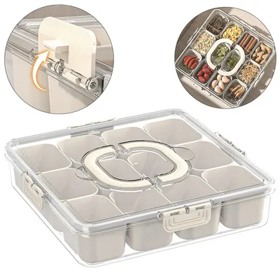 Produktbild von Mehrteilige Snackbox, abnehmbar und leicht tragbar, mit 12 Fächern für Snacks und Lebensmittel unterwegs