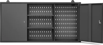 Produktbild von Hängeschrank Werkzeugschrank Werkstattschrank Metallschrank mit Lochwand Metall, 120 cm x 60 cm x 20 cm, Farbe: Schwarz