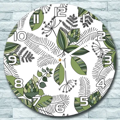Produktbild von Wanduhr aus Glas Rund fi 30 Dschungel Botanisch Quarz Deko Schlafzimmer Büro