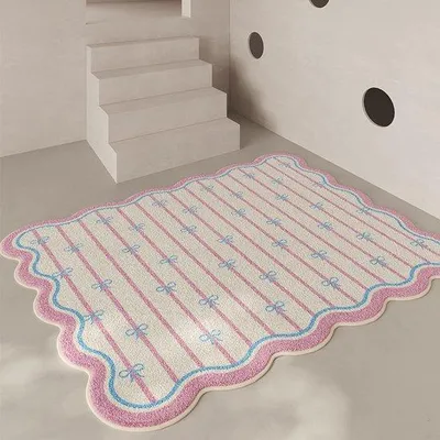 Produktbild von Antislip-Vloerkleed für Mädchenzimmer, 60x90 cm, rote Farbe, strikmotiviert, stoffen Bodenbelag, Wohnzimmer-Deko, Geschenkidee.