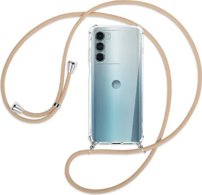 Produktbild von Handykette Backcover-Schutzhülle mit Band (Metall silberfarben) für Motorola Moto G200 5G - beige