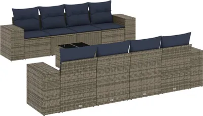 Image de vidaXL Ensemble de 9 canapés de jardin avec coussins, gris, polyrattan