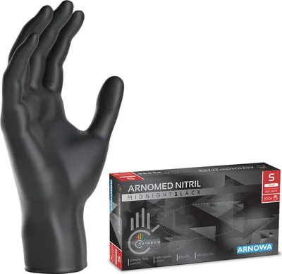 Produktbild von ARNOMED Einweghandschuhe Schwarz, Nitril Handschuhe 100 Stk, Einmalhandschuhe Gr XS-XXL, Einweg Handschuhe puder- & latexfrei - Gr. S