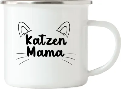 Produktbild von Katzen Mama Emaille-Tasse Katzenmama Geschenk Katzenliebhaber Katzenbesitzer Katzen Kätzchen Kaffeetasse