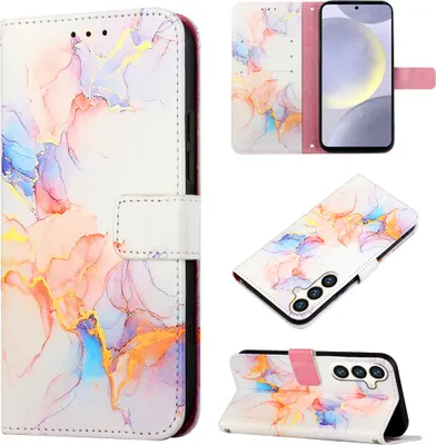 Produktbild von Galaxy S25 Hülle, Marmor Motiv Kunstleder Tasche Kartenfächer mit Standfunktion Schutzhülle für Samsung Galaxy S25 Bunt