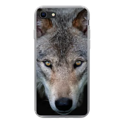 Produktbild von MuchoWow® Handyhülle Schutzhülle Hülle für iPhone SE 2020 Wolf - Porträt - Schwarz Silikon Softcase Handy Hülle - Kartenbesitzer