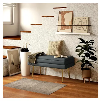 Produktbild von Sitzbank mit Stauraum in Samtoptik, Polsterbank mit Metallbeinen, Truhenbank für Wohnzimmer, Schlafzimmer und Flur, Grau, 79,5 x 37,5 x 43 cm