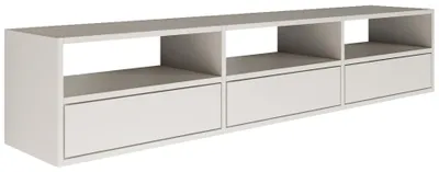 Produktbild von Selsey Framme – hängendes TV-Board mit drei Klappen und offenen Ablagen, Weiß, 150 cm