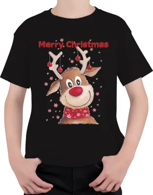 Produktbild von Merry Christmas süßes Rentier - Weihnachten Weihnachtsgeschenk Christmas Uni Kinder T-Shirt, Schwarz, 104