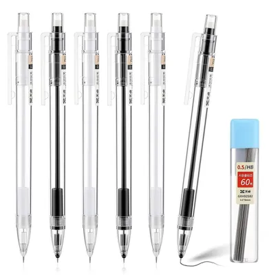 Produktbild von Druckbleistift Set 6 Stück 0.5mm HB Minen Schwarz Weiß Transparent für Schreiben Zeichnen