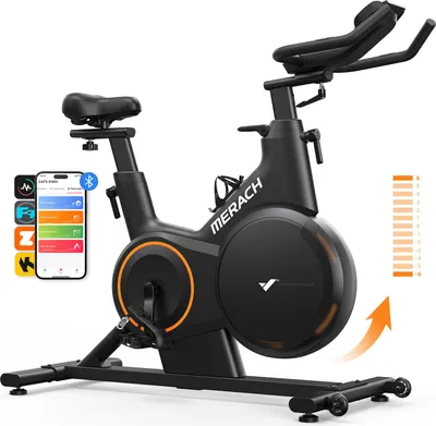 Produktbild von Heimtrainer Fahrrad, magnetisches Fitnessbike mit APP für Zuhause, bis 158kg belastbar, ±6° Neigung, leise, komfortabel, realistisches Fahrerlebnis