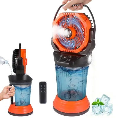 Produktbild von Tragbarer Sprühventilator - Tischventilator mit Wassertank - 120° Oszillation - RGB-Licht - Fernbedienung - 3/4 Geschwindigkeiten - Orange