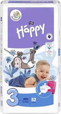 Produktbild von Windeln 5 - 9 kg Bella Baby Happy Größe 3 Pampers Midi 52 Stk.