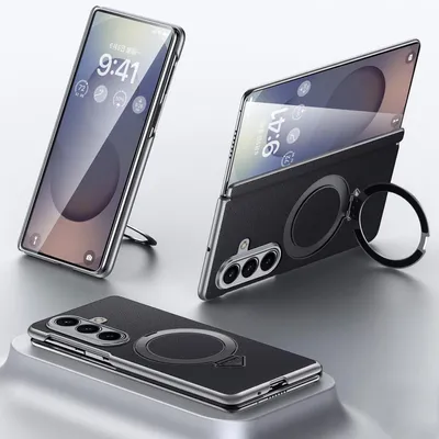 Produktbild von Für Samsung Galaxy Z Fold7 5G SULADA Leder MagSafe Ring Halter Hülle Schwarz