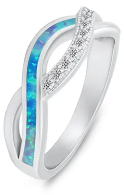 Produktbild von Eleganter Silberring mit Zirkonen und synthetischem Opal RI126WLB - Ring: 50 mm