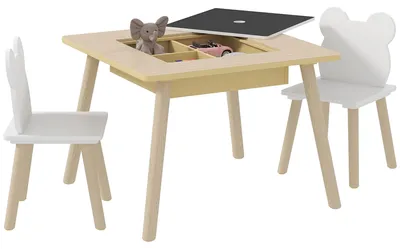 Produktbild von Spielmöbel, Kindermöbel, Tischset, Kinderstuhl, Tisch für Kinder – Natürliches Holzoptik
