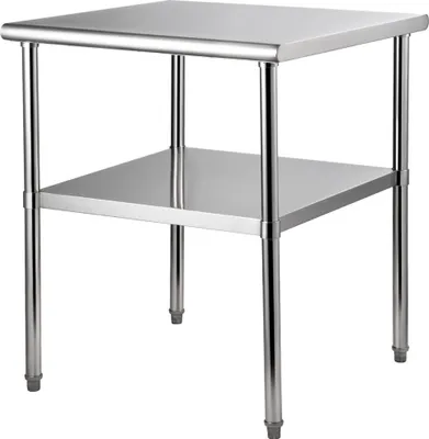 Produktbild von Kommerzieller Edelstahltisch - 76,2 x 76,2 x 91,4 cm - Zweilagiger Edelstahl-Arbeitstisch - Gastro-Set - 226 kg+136 kg Kapazität - Gewerblicher Küchentisch - Zubereitungstisch Küchenmöbel
