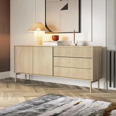 Produktbild von Sideboard TAVO 187 cm eiche cremona riffeloptik 3 schubladen holzbeine