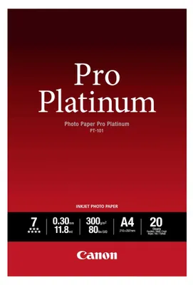 Immagine prodotto di Canon Photo Paper Pro Platinum - A4 (210 x 297 mm) - 300 g/m² - 20 fogli di carta fotografica - per PIXMA iP3600, MP240, MP480, MP620, MP980