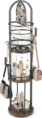 Produktbild von COSTWAY 360° Schmuckständer mit Ohrring-, Halskettenhaltern & 3 Regalen, Kettenständer, Schmuckbaum, Schmuckhalter Metall schmuckorganizer, braun