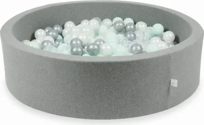 Immagine prodotto di Piscina grigia a secco 110x30 con 400 palline: Trasparente, madreperla, argento, menta chiaro