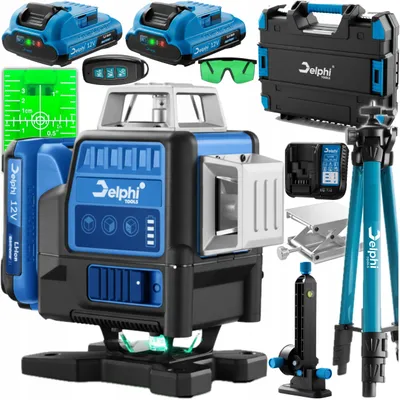 Obrázok produktu pre Profesionálny krížový laser 4D 360°, zelený, 16 línií, so statívom a 2 akumulátormi