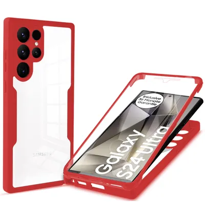 Produktbild von 360° Grad Hülle für Samsung Galaxy S24 Ultra mit Integriertem Displayschutz Rot