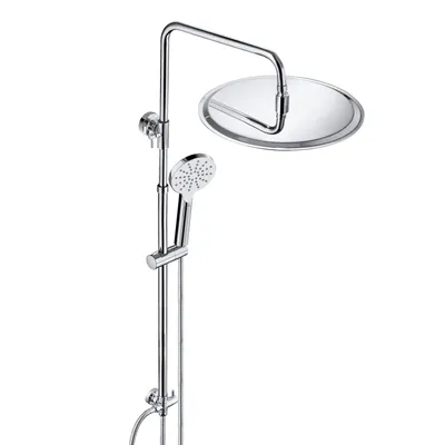 Produktbild von JOHO 304 Edelstahl Duschsystem ohne Armatur, Chrom Regendusche set mit Wandhalterung, Duschkopf mit Schlauch, Duschstange und Kopfbrause, Rund D30 cm