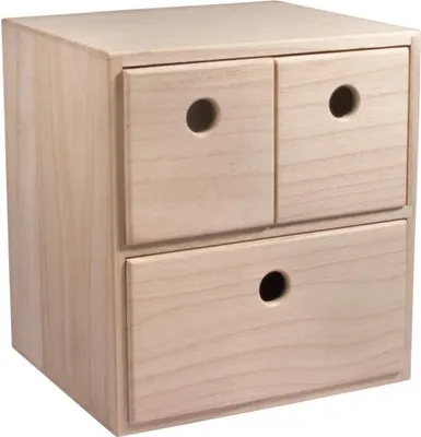 Productafbeelding van DigiRigi® houten commode met 3 lades –gecertificeerd, naturel, 21 x 18 x 23 cm – compacte opbergruimte voor knutselmaterialen