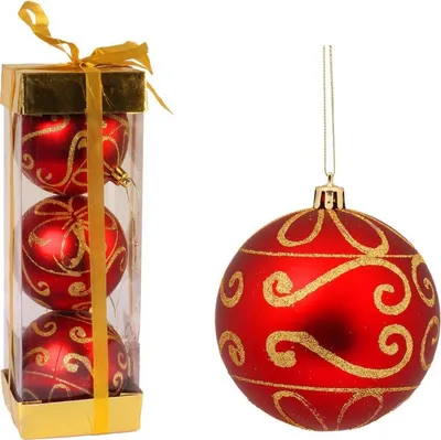 Produktbild von Rote Weihnachtskugeln mit Goldglitzer - 3 Stück