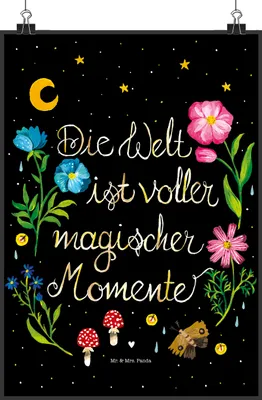 Produktbild von Mr. & Mrs. Panda Bild Magische Welt DIN A4 - Geschenk, kunstdruck poster, Spruch Positiv, Wandbild, Dekoration, Weisheit, drucke, Blumen, Schwarz, Momente, Motivation