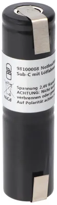 Obrázek produktu pro Nouzová baterie NiMH 2,4 V, 1800 mAh, L1x2 Sub-C s vývody, nahrazuje 2,4 V baterii, rozměry 23 x 86 mm (Ø x V)