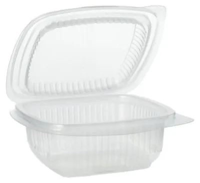 Produktbild von Verpackungsbecher mit Klappdeckeln, PP rechteckig 250 ml 4,4 cm x 11,5 cm x 12 cm transparent