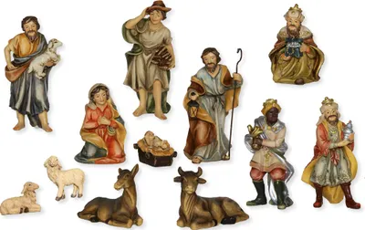 Produktbild von Krippenfiguren Set 12-teilig, handbemalt, 12 cm, Polyresin Johanneskrippe