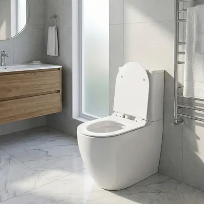 Produktbild von SONGMICS WC-Sitz lange D-Form, Absenkautomatik, abnehmbarer Toilettendeckel, Griff, einfache Montage, bis 300 kg, weiß