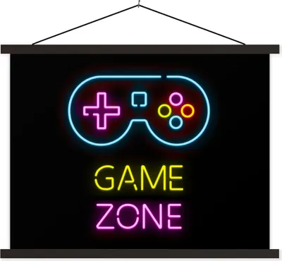 Produktbild von MuchoWow® Textilposter Controller - Spiel - Neon - Schwarz - Zitate - Spielzone 120x90 cm mit schwarzem Rahmen - Aufhänger für Poster