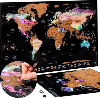 Produktbild von Atlas & Green Atlas & Green Scratch Map - 2 Stück - Scratch Weltkarte - Weltkarte & Europa Karte - Poster Welt & Europa - 42x29,7 cm & 29,7x21 cm - Wanddekoration Weltkarte