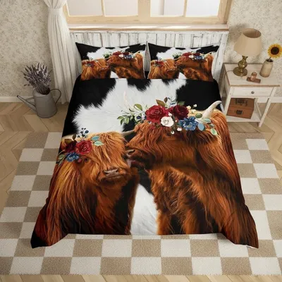Obrázek produktu pro Sada povlečení s motivem krávky, rozměr 200x200 cm, vícebarevná, obsahuje 2 povlaky na polštáře